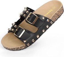 Women's Sandals,Cork Footbed Slide Sandal with Comfortable Arch Support And Buck