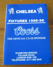 Chelsea football fixture card 1995/1996. Excellent condition.