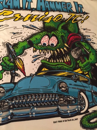 ed roth "rat fink" slam it hammer it lowrider t shirt white tee