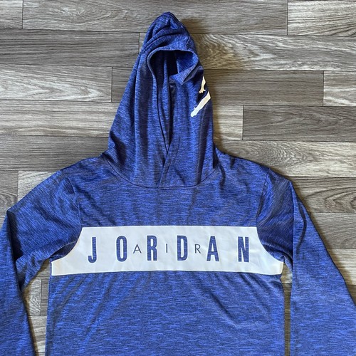Nike Air Jordan Dri-Fit Hoodie Youth Large Blue Spellout Jumpman Logo Athletic - Picture 5 of 7