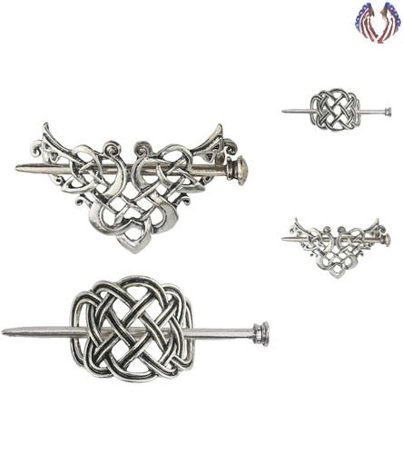 Vintage Sterling Silver Hair Pin Heart with Swirl Scroll  display picture 3