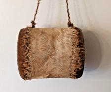 Traditional African Animal Skin Drum Handmade Decorative Vintage 8.5’  7.5 wide