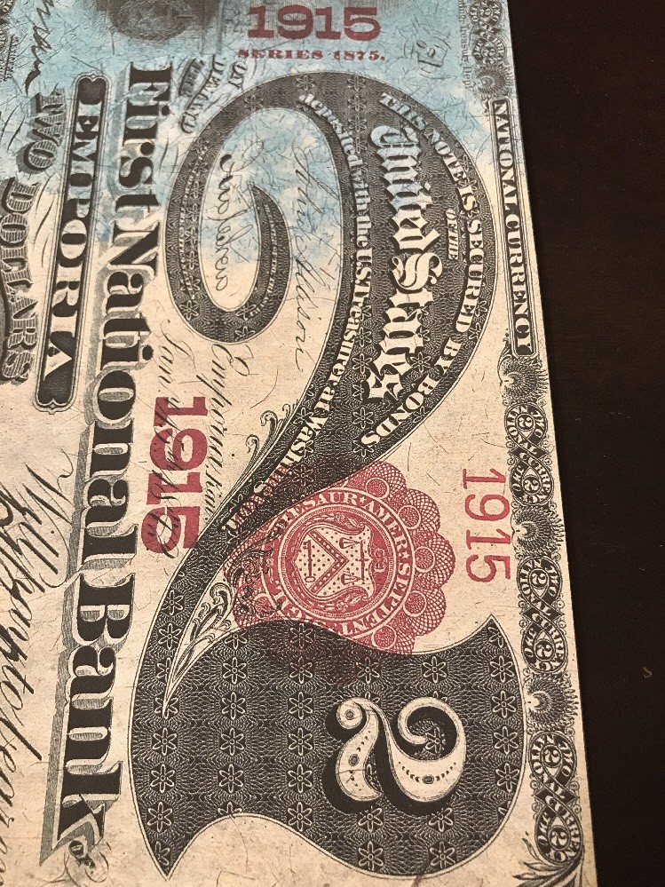 【希少】1875年Dollar Banknotes アメリカ製 2枚　鑑定証あり 2 Dollars, Legal Tender Note, United States, 1875 | National