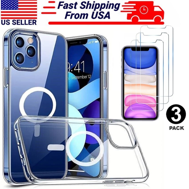 For iPhone 16 15 14 13 12 11 Clear TPU Case MagSafe Cover Camera Lens Protector