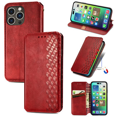 Men's Shockproof Magnetic Flip Stand Card Wallet Case For iPhone 15 Pro Max 14