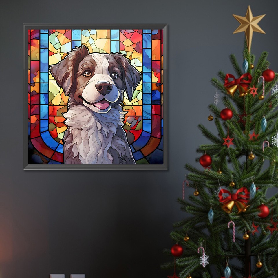 it 5D DIY Full Round Drill Diamond Painting Puppy Stained Glass Kit