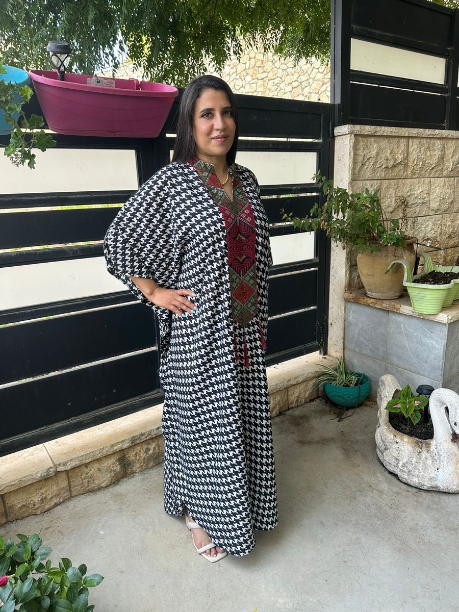 white christmas dresses Yasmin Keffiyeh Inspired Peace Dove Pattern Embroidery Maxi Dress Abaya 764 main image 0
