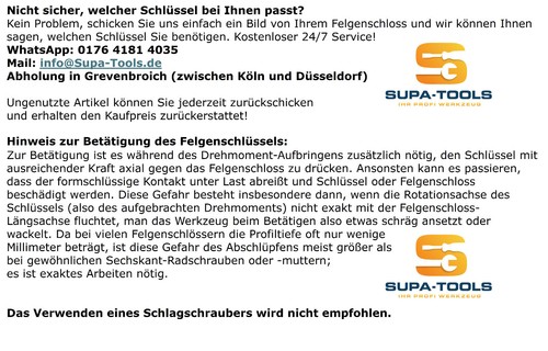 Radsicherung Felgenschloss BMW 30, 13 Kant 13 Zahn Schlüssel Nuss SUPA-Tools - Picture 3 of 4