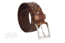 Cinta uomo donna cuoio stampa intreccio lavorazione artigianale B519 alta cm 4