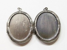 2 - 40x30mm Antique Silver Victorian Style Etched Locket Pendant Setting 56x40mm