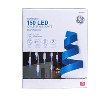   GE StayBright 150 LED Icicle-Style Lights Blue with White Wire 5270932 NEW