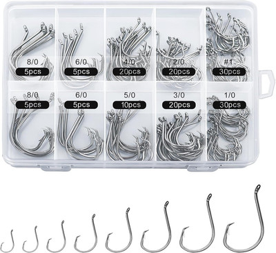 150PCS Circle Hooks, Strong High Carbon Steel Fresh and Saltwater Fishing Hooks,