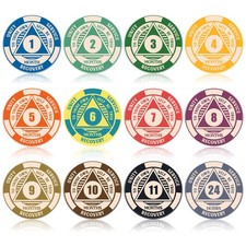 Siifert 12 Pcs Aa Chips and Medallions Sobriety Recovery Monthly 24hr...