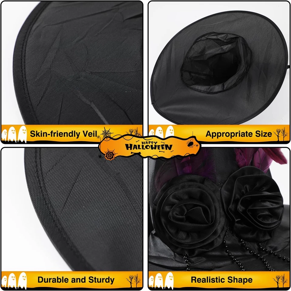 Sombrero de bruja de Halloween, sombreros de bruja negros para mujer disfraz sombrero de bruja adulto hallow Foto 4 de 4