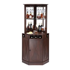Corner Industrial Bar Cabinet, Wine Table for Liquor & Glasses, Sideboard Buffet