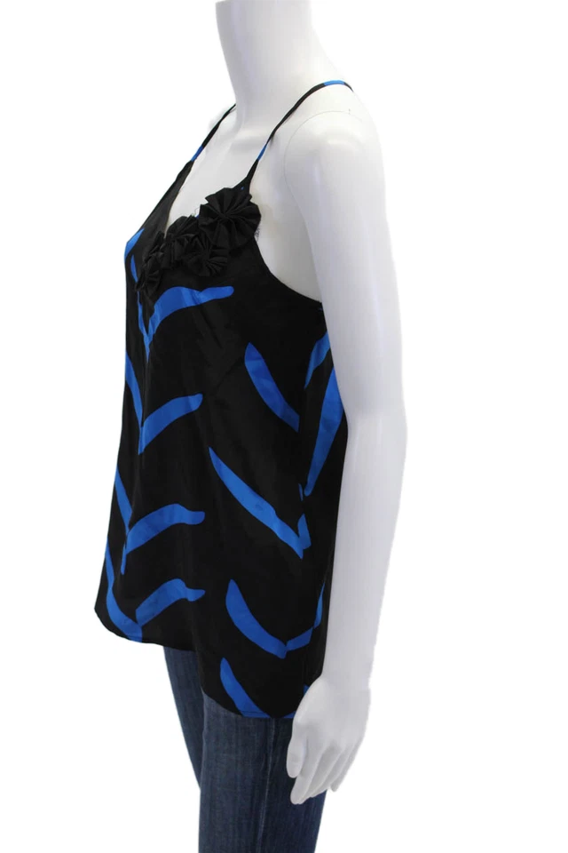Yumi Kim Womens Spaghetti Strap Abstract Tank Top Black Blue Silk Size Small - Image 2 of 4