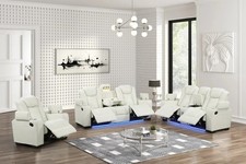 NEW 3PC LED Sofa Recliner Set White Leather Bluetooth Speaker  Wireless Charge