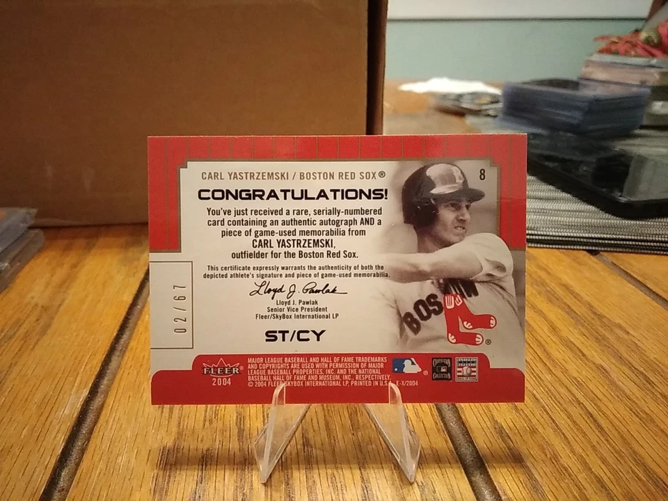 2004 Fleer Signings Of The Times Carl Yastrzemski #8 Auto/Relic SP 02/67 HOF Gem - Image 2 of 2