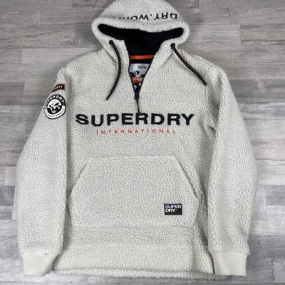 Superdry Orange Label Hoodie Mens Medium White Mountain Pullover Sherpa Fleece