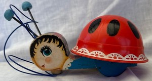Vintage 1961 Fisher Price Ladybug Pull Toy 60s Childrens