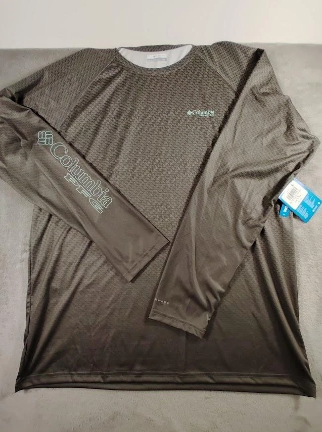 Columbia PFG Shirt Mens L Gray Omni-Shade Long Sleeve Performance Fishing