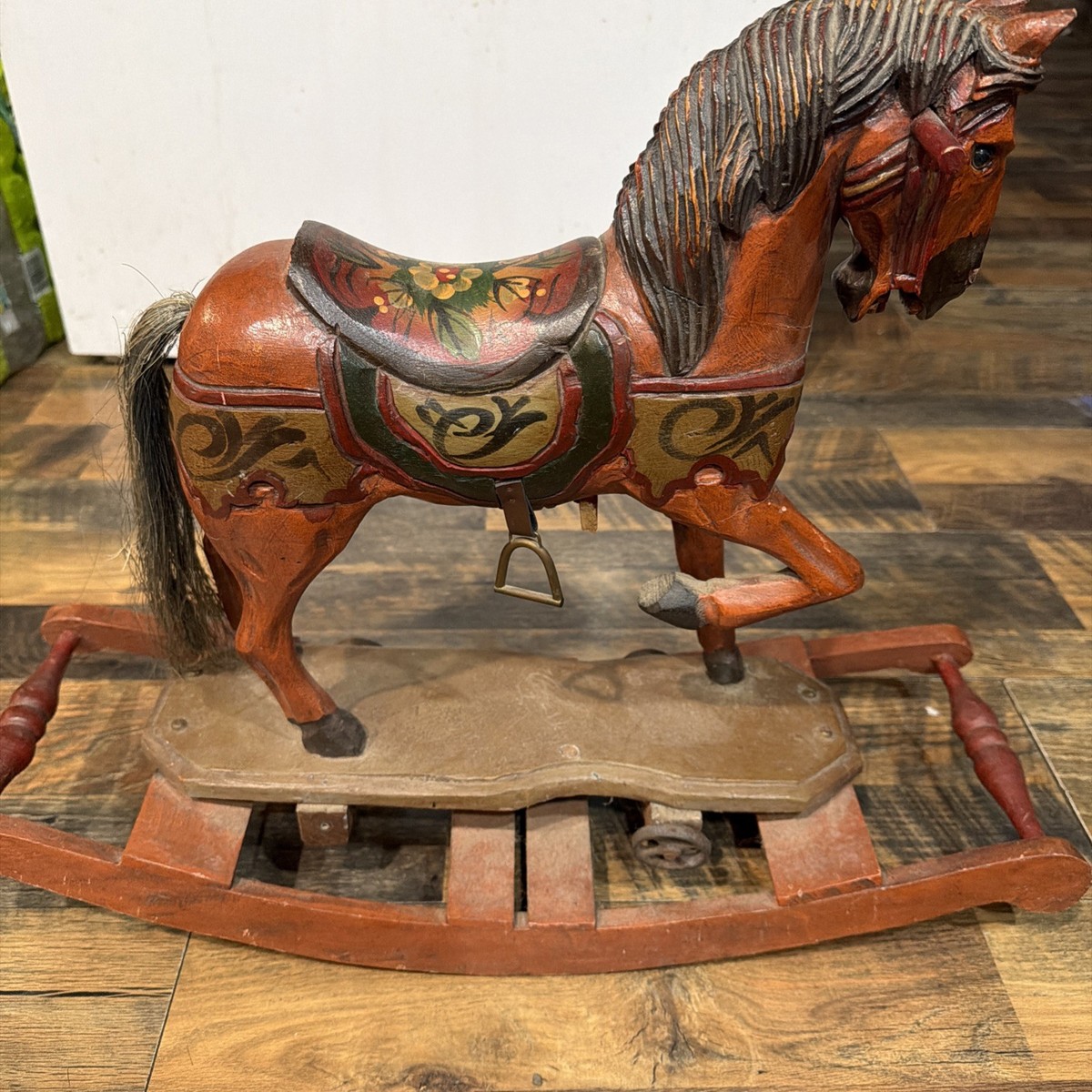 Vintage Hand Carved Painted Wooden Rocking Horse 24x19