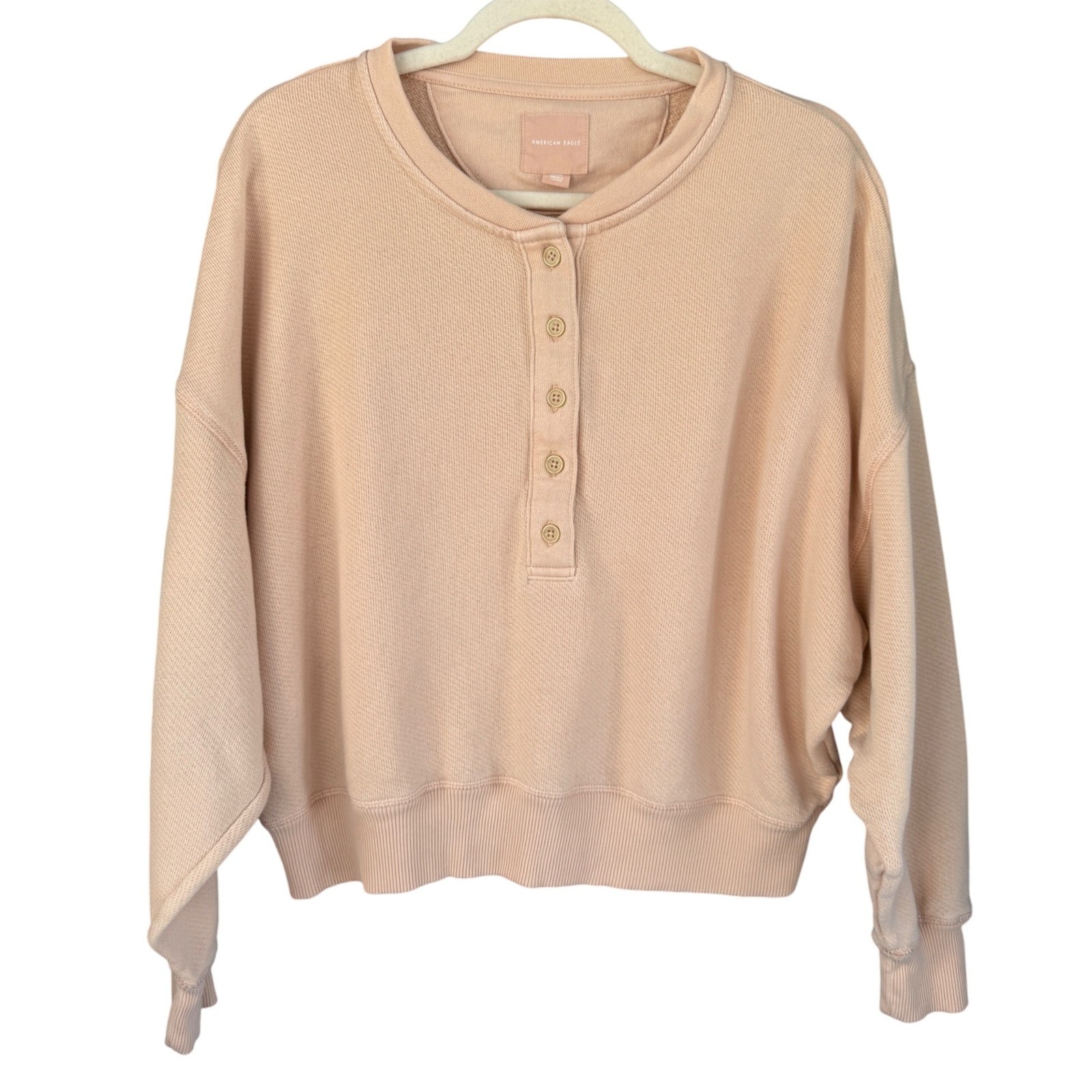 A5 AE American Eagle Blush Pink Henley Sweatshirt Small Cozy Pullover Top