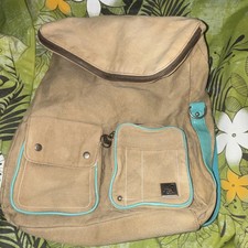 Quiksilver Kids Beige Canvas Backpack Blue Trim Adjustable Strap Multi Pockets
