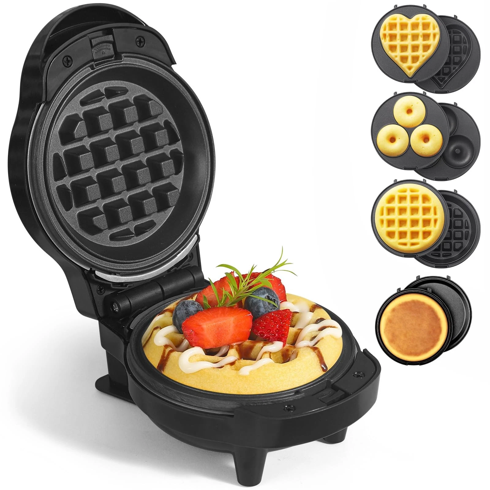 Mini Waffles Maker with 8 Removable Plates, 4 in 1 Small Waffle Maker Mini- W...