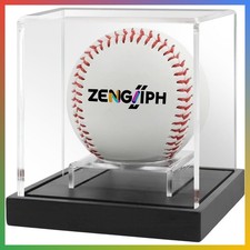 Baseball Display Case Black Clear Acrylic Cube with Solid Wood Base  Stand