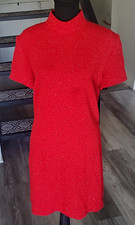 VTG DW3 for David Warren Womens Red Sequin Mock Neck Short Dress Sz XL Polyester