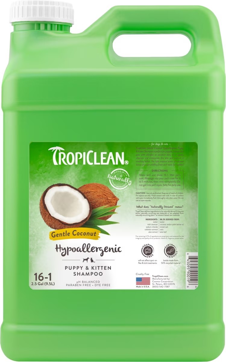 TropiClean Hypo-Allergenic Gentle Coconut Puppy & Kitten Shampoo, 2.5-gal bottle