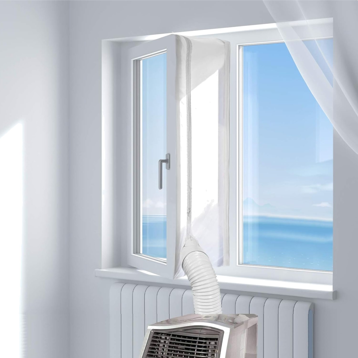 Kit de calfeutrage pour fenêtre avec climatiseur mobile en tissu blanc 400cm