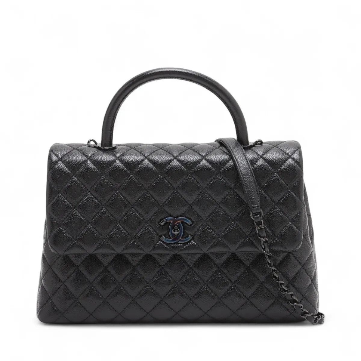 Chanel Coco handle 33 M Caviar Skin 2 Way Handbag Black Black Metal Fittings 30