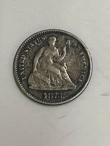 1873 Seated Liberty Half Dime  Low Mintage 90% Fine Silver