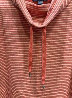 Chaps Denim Shrimp & White Striped Long Sleeve Cowl Neck Drawstring Top, XL