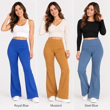ZENANA Womens Plus Size Yoga Pants Flare Leg Foldover Waist Cotton Pants