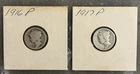 1916 P, 1917 P MERCURY DIMES, CIRCULATED, UNGRADED