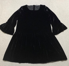 Madewell Velvet Womens Small Dress Black Velvet Mini 3/4 Sleeve Whimsigoth