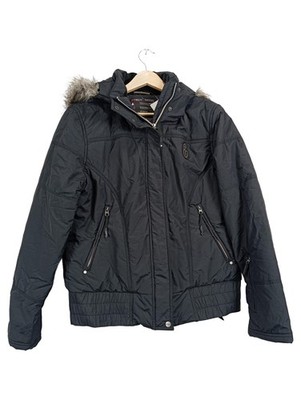 Esprit Sports Damen Winterjacke Gr. 38 Schwarz Kunstpelz Kapuze eTech 10000
