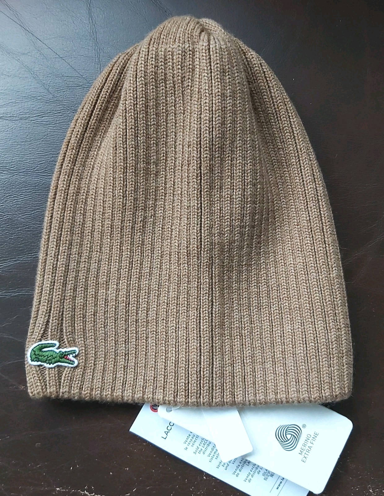 Genuine LACOSTE Kraft Fonce (Camel) MERINO WOOL BEANIE Hat RB3504 Unisex Lac4