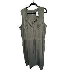 NWT Lou and Grey Olive Green Sleeveless Drawstring Waist Dress Utility Pockets