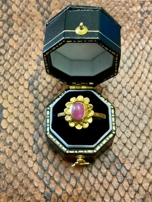 ALTER RING SILBER MASSIV GOLD - ECHTER RUBIN CABOCHON - DESIGN