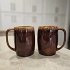 Hull Pottery Brown Drip Mugs Lot Of 2 Vintage Glaze Ovenproof USA 5"