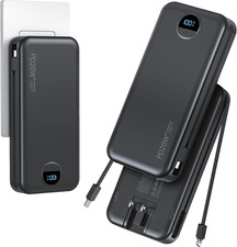20000mAh Portable Power Bank with Built-in Cables AC Wall Plug PD20W USB-C Fast