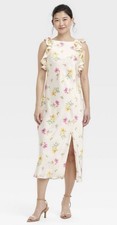 SIZE M, Women's Ruffle Sleeve Satin Maxi Dress - A New Day