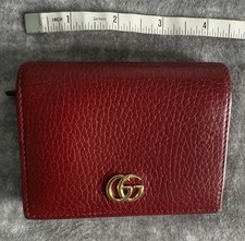 GUCCI GG Marmont Red Leather Compact Trifold Wallet Made in Italy Authentic