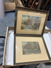 Antique pair Hand River Colored Photo Signed by Wallace Nutting 1916