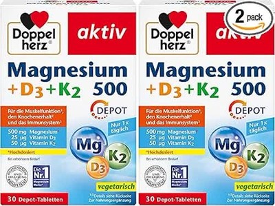 Doppelherz Magnesium 500 D3 K2 Depot vegetarisch 30 Tabletten 2er Pack