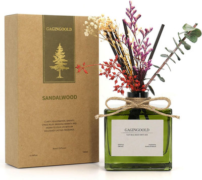 Reed Diffuser, 6.09 Oz Earthy Sandalwood Scent Diffuser with Sticks & Dried Flow